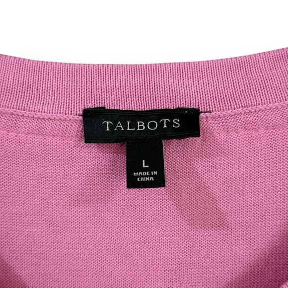 Talbots Pink Button Up Cardigan Womens L Scallop Trim 3/4 Sleeve Preppy Cottage - Picture 2 of 9